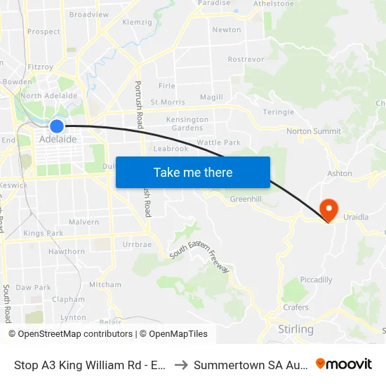 Stop A3 King William Rd - East side to Summertown SA Australia map