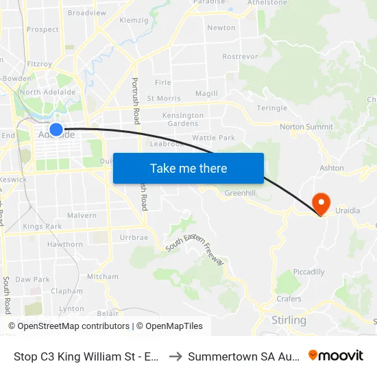 Stop C3 King William St - East side to Summertown SA Australia map