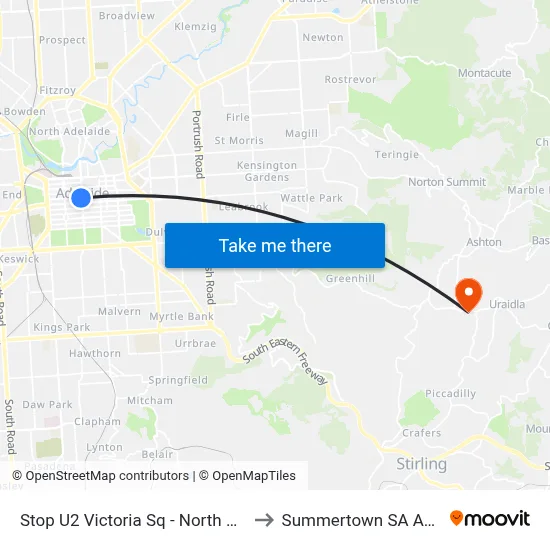 Stop U2 Victoria Sq - North West side to Summertown SA Australia map