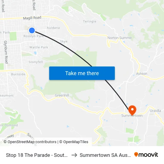 Stop 18 The Parade - South side to Summertown SA Australia map