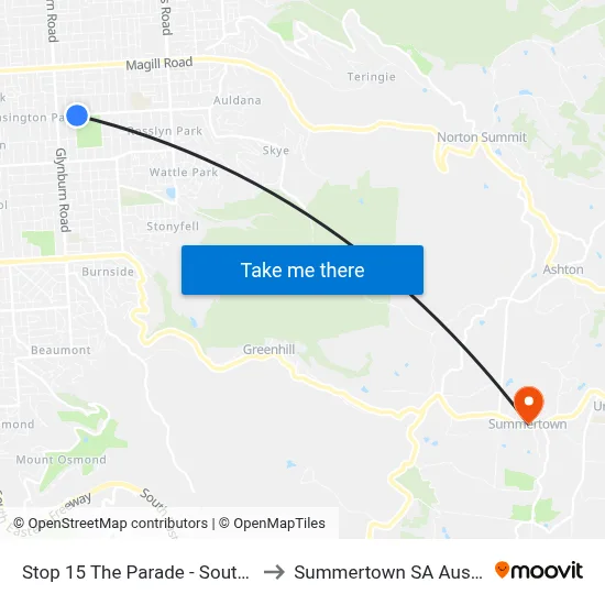 Stop 15 The Parade - South side to Summertown SA Australia map