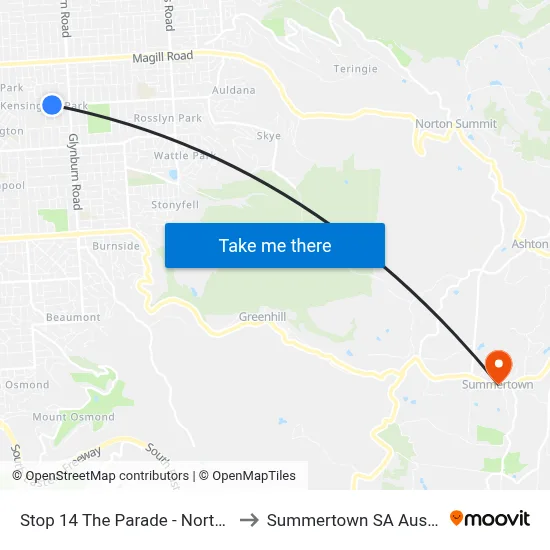 Stop 14 The Parade - North side to Summertown SA Australia map