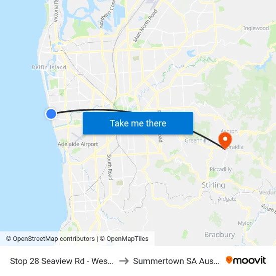 Stop 28 Seaview Rd - West side to Summertown SA Australia map