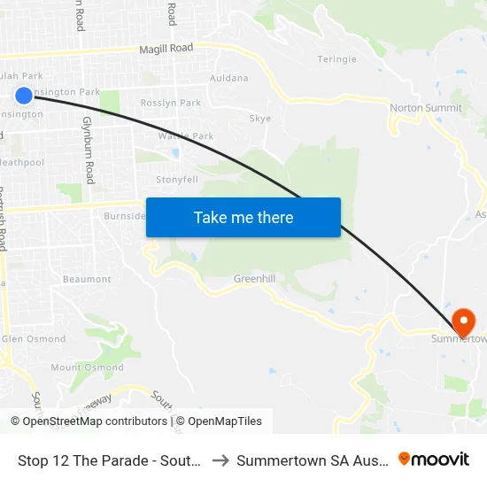 Stop 12 The Parade - South side to Summertown SA Australia map