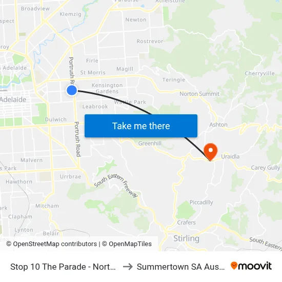 Stop 10 The Parade - North side to Summertown SA Australia map