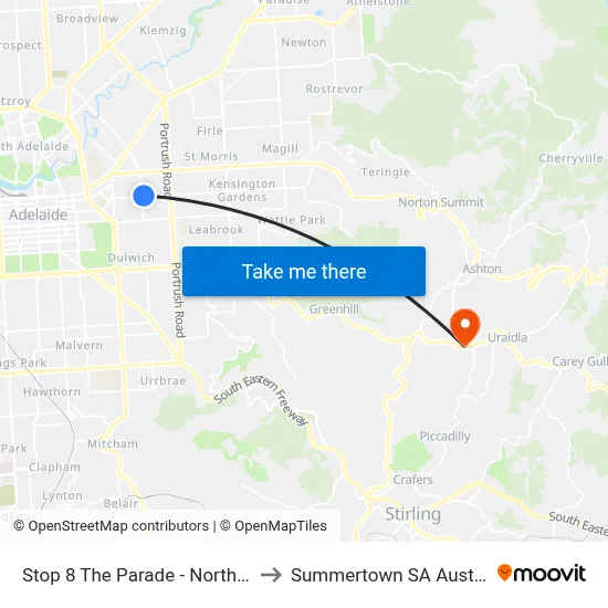 Stop 8 The Parade - North side to Summertown SA Australia map