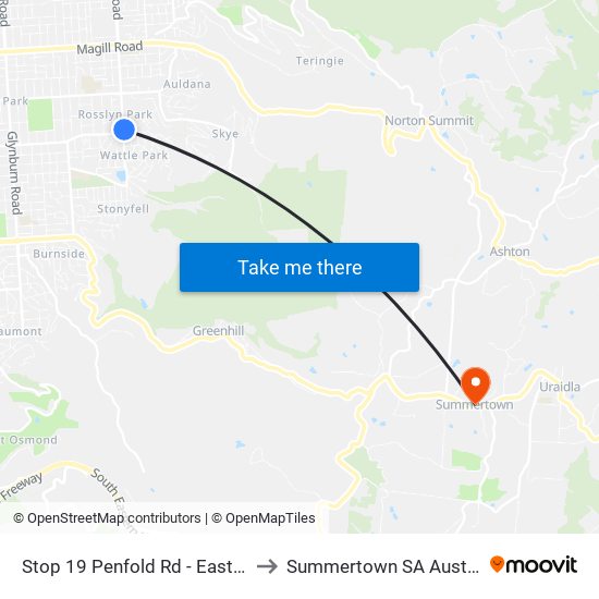 Stop 19 Penfold Rd - East side to Summertown SA Australia map