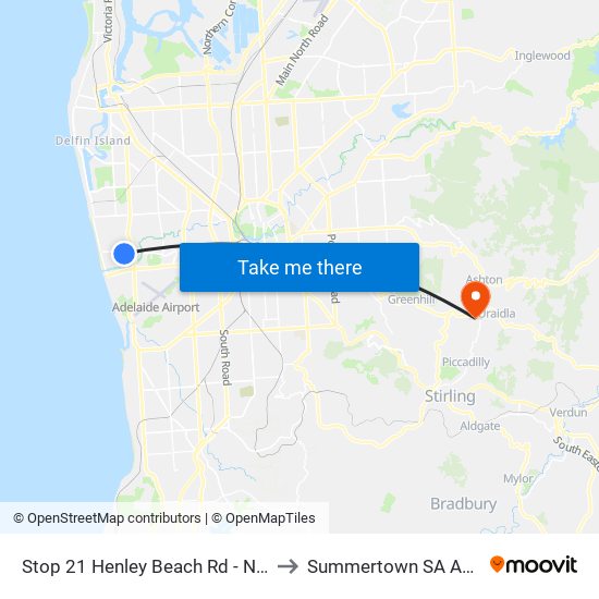 Stop 21 Henley Beach Rd - North side to Summertown SA Australia map