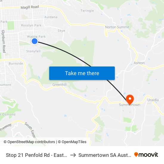 Stop 21 Penfold Rd - East side to Summertown SA Australia map