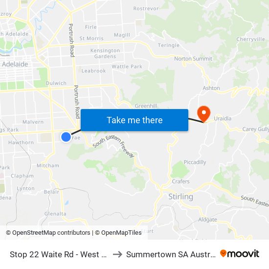 Stop 22 Waite Rd - West side to Summertown SA Australia map