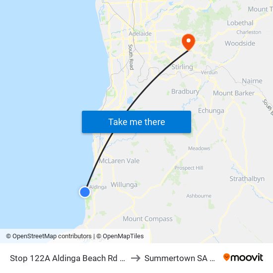 Stop 122A Aldinga Beach Rd - South side to Summertown SA Australia map