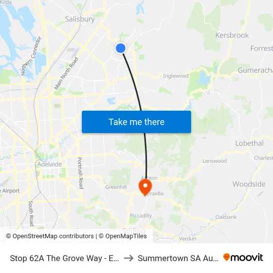 Stop 62A The Grove Way - East side to Summertown SA Australia map