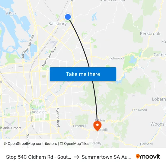 Stop 54C Oldham Rd - South side to Summertown SA Australia map