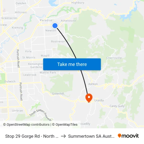 Stop 29 Gorge Rd - North side to Summertown SA Australia map