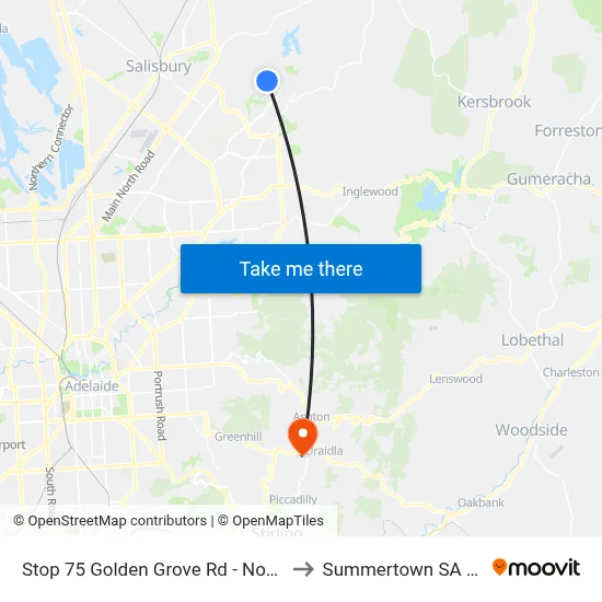 Stop 75 Golden Grove Rd - North West side to Summertown SA Australia map