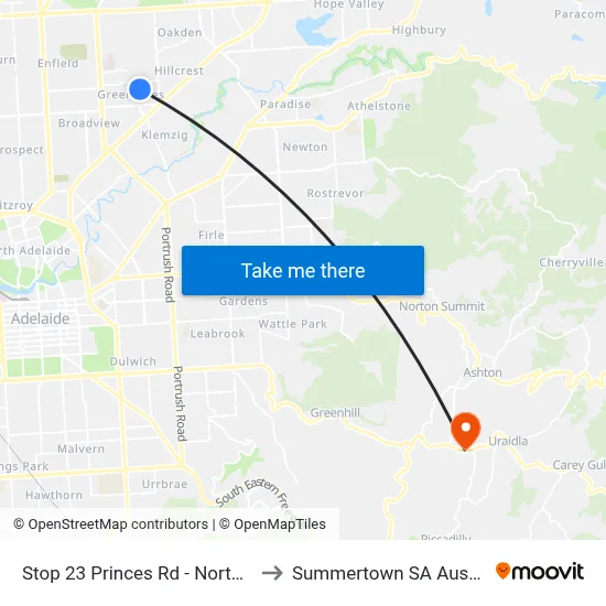 Stop 23 Princes Rd - North side to Summertown SA Australia map