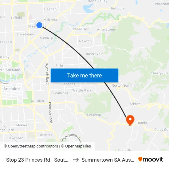 Stop 23 Princes Rd - South side to Summertown SA Australia map