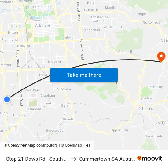 Stop 21 Daws Rd - South side to Summertown SA Australia map