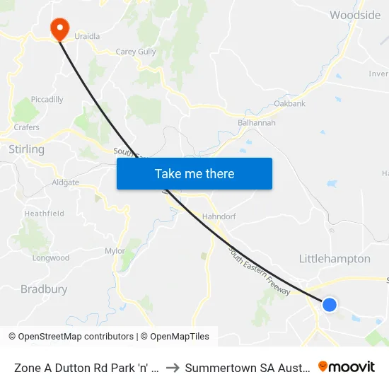 Zone A Dutton Rd Park 'n' Ride to Summertown SA Australia map