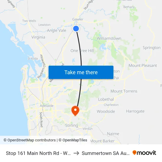 Stop 161 Main North Rd - West side to Summertown SA Australia map