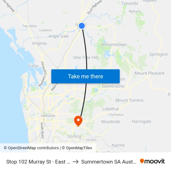 Stop 102 Murray St - East side to Summertown SA Australia map
