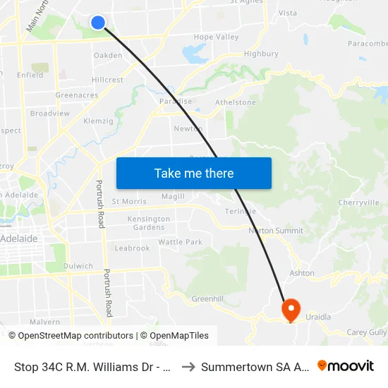 Stop 34C R.M. Williams Dr - South side to Summertown SA Australia map