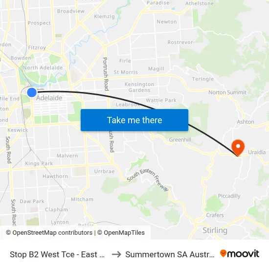 Stop B2 West Tce - East side to Summertown SA Australia map