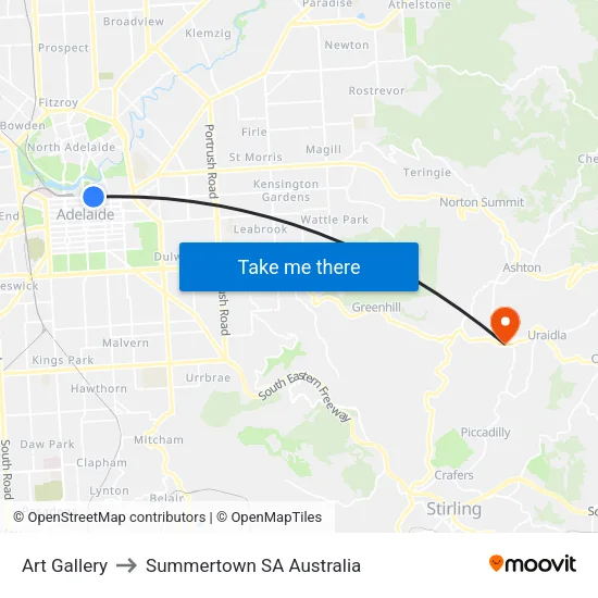 Art Gallery to Summertown SA Australia map