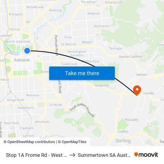 Stop 1A Frome Rd - West side to Summertown SA Australia map