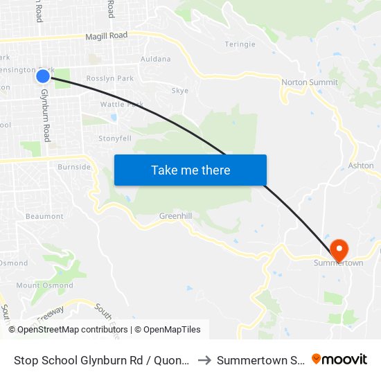 Stop School Glynburn Rd / Quondong Ave - East side to Summertown SA Australia map