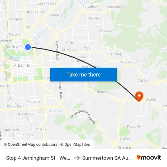 Stop 4 Jerningham St - West side to Summertown SA Australia map