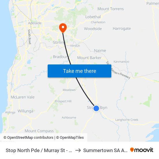 Stop North Pde / Murray St - South side to Summertown SA Australia map