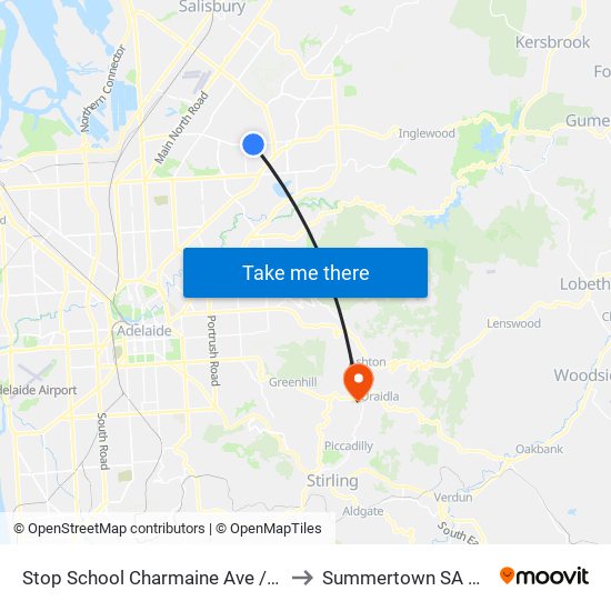 Stop School Charmaine Ave / Volare Ave to Summertown SA Australia map