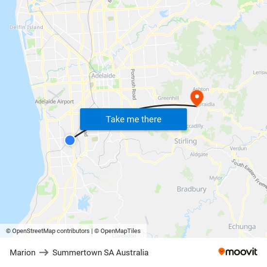 Marion to Summertown SA Australia map