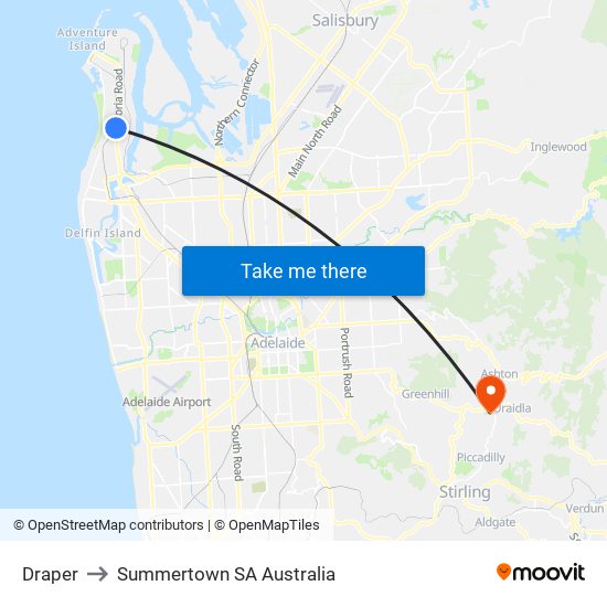 Draper to Summertown SA Australia map