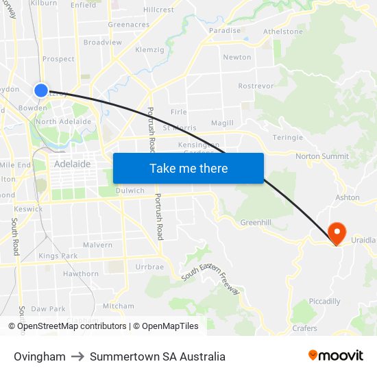 Ovingham to Summertown SA Australia map