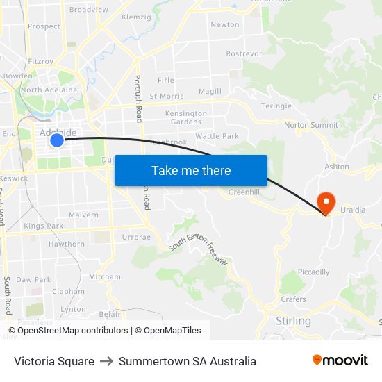 Victoria Square to Summertown SA Australia map