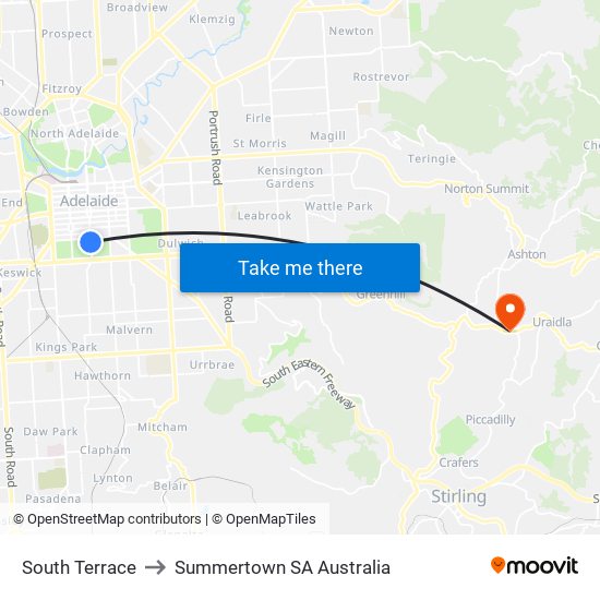 South Terrace to Summertown SA Australia map