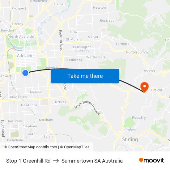 Stop 1 Greenhill Rd to Summertown SA Australia map