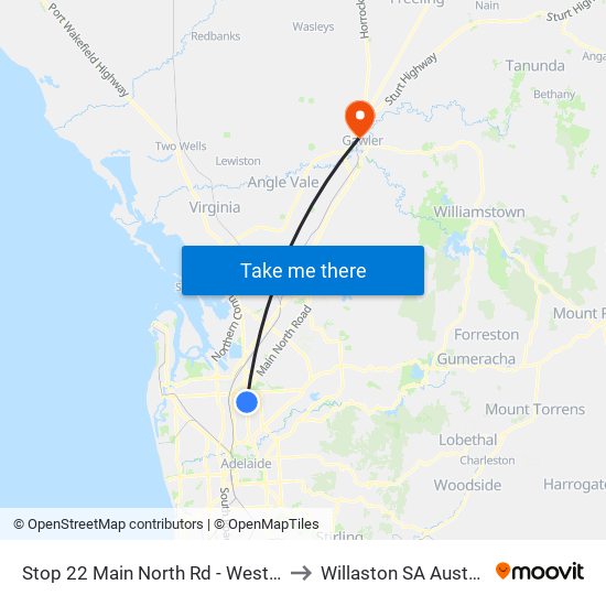 Stop 22 Main North Rd - West side to Willaston SA Australia map