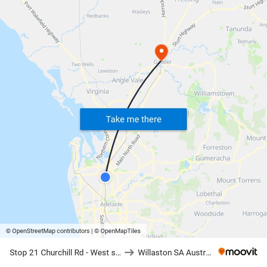 Stop 21 Churchill Rd - West side to Willaston SA Australia map