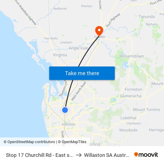 Stop 17 Churchill Rd - East side to Willaston SA Australia map