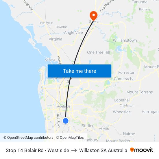 Stop 14 Belair Rd - West side to Willaston SA Australia map