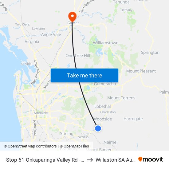 Stop 61 Onkaparinga Valley Rd - North side to Willaston SA Australia map