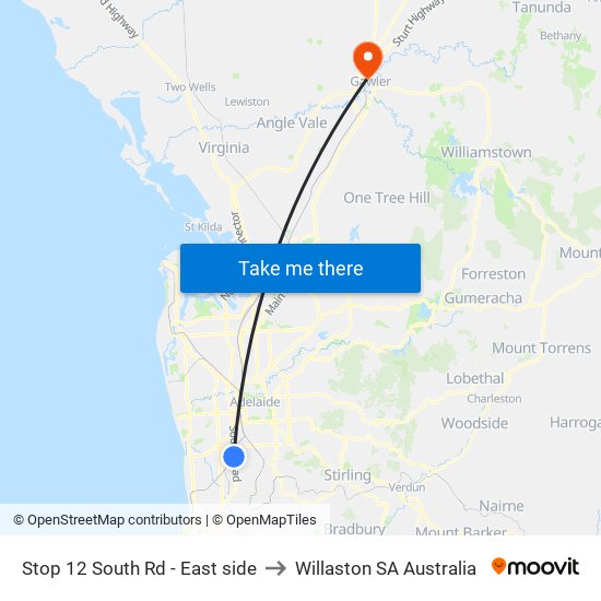 Stop 12 South Rd - East side to Willaston SA Australia map