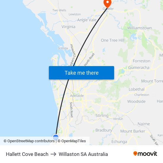 Hallett Cove Beach to Willaston SA Australia map