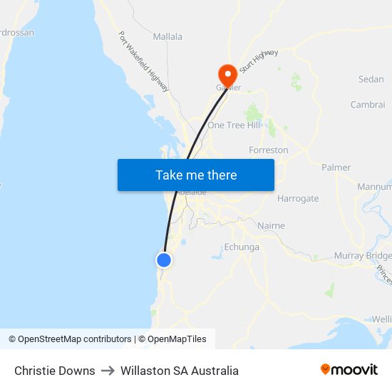 Christie Downs to Willaston SA Australia map