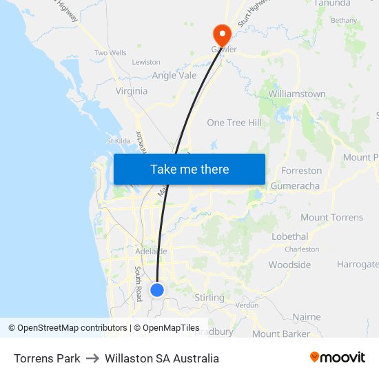 Torrens Park to Willaston SA Australia map