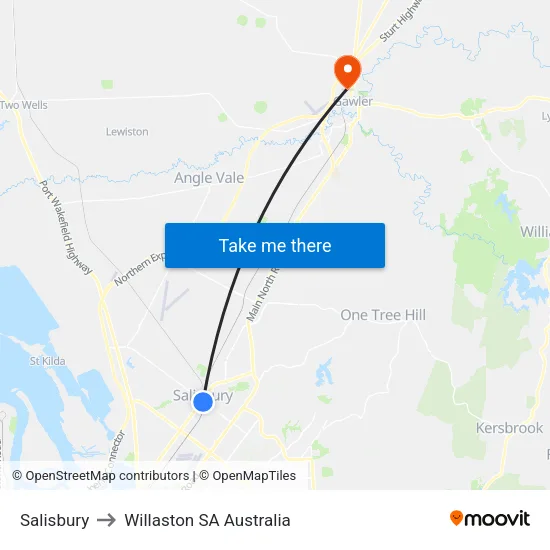 Salisbury to Willaston SA Australia map