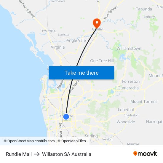 Rundle Mall to Willaston SA Australia map